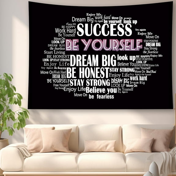 Quote You Are Tapestry Inspirational Wall Art Wall Hanging Positive Saying Classroom Tapestries for Teen Girl Bedroom Dorm 50 * 60 Inches (Black)