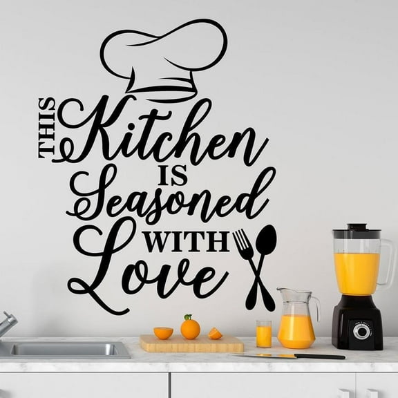 Quote wall decal kitchen decor this kitchen is seasoned with love Vinyl Wall Sticker 42x34cm