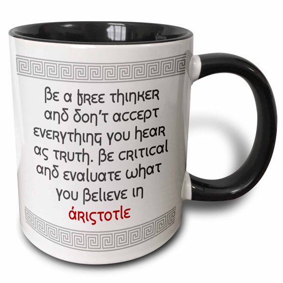 3drose, Quotes - Aristotle - Be a Free Thinker, 15oz Two-tone Black Mug