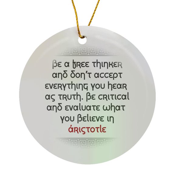 3drose, Quotes - Aristotle - Be a Free Thinker, Circle Porcelain Ornament