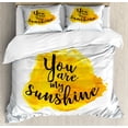 thumbnail image 1 of Quotes Decor Queen Size Duvet Cover Set, Inspirational Phrase on Watercolors Irregular Set Motto Mindful Life Image, Decorative 3 Piece Bedding Set with 2 Pillow Shams, Yellow Black, by Ambesonne, 1 of 3
