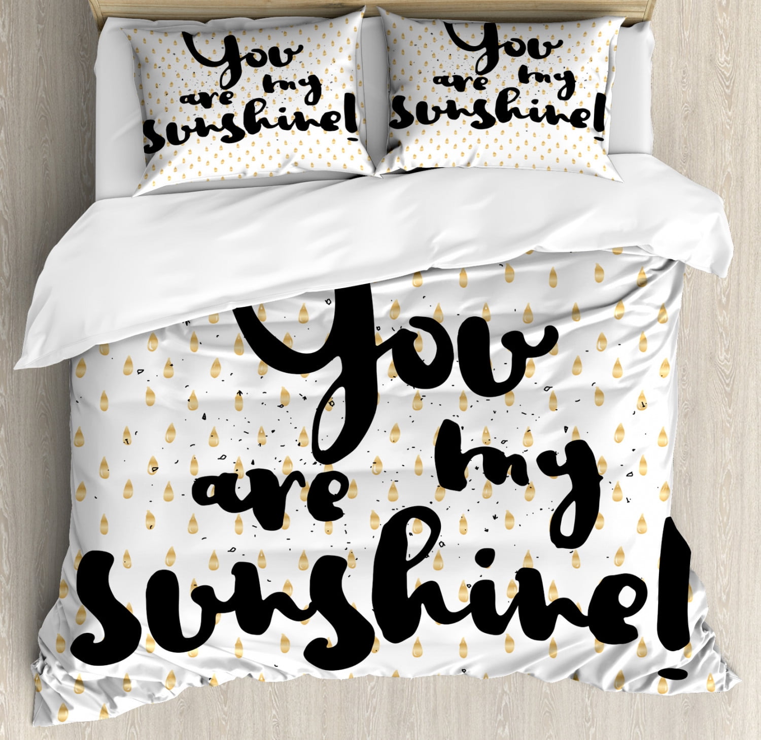 Quotes Decor Queen Size Duvet Cover Set, Sunshine Inscription over Big ...