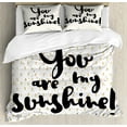 thumbnail image 1 of Quotes Decor Queen Size Duvet Cover Set, Sunshine Inscription over Big Retro Dotted Background Wisdom Message Print, Decorative 3 Piece Bedding Set with 2 Pillow Shams, White Gold, by Ambesonne, 1 of 3