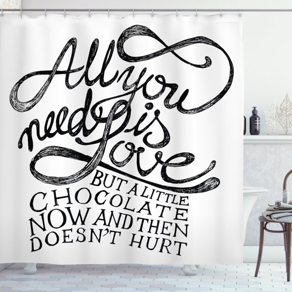 Quotes Decor Shower Curtain Set, "All You Need Is Love" Calligraphy Comic Fun Happiness Quotes Classic Artwork Print, Bathroom Accessories, 69W X 70L Inches, By Ambesonne