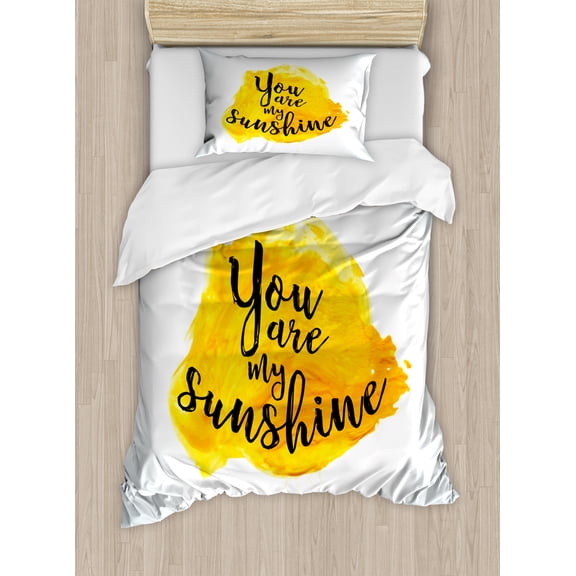 Quotes Decor Twin Size Duvet Cover Set, Inspirational Phrase on Watercolors Irregular Set Motto Mindful Life Image, Decorative 2 Piece Bedding Set with 1 Pillow Sham, Yellow Black, by Ambesonne