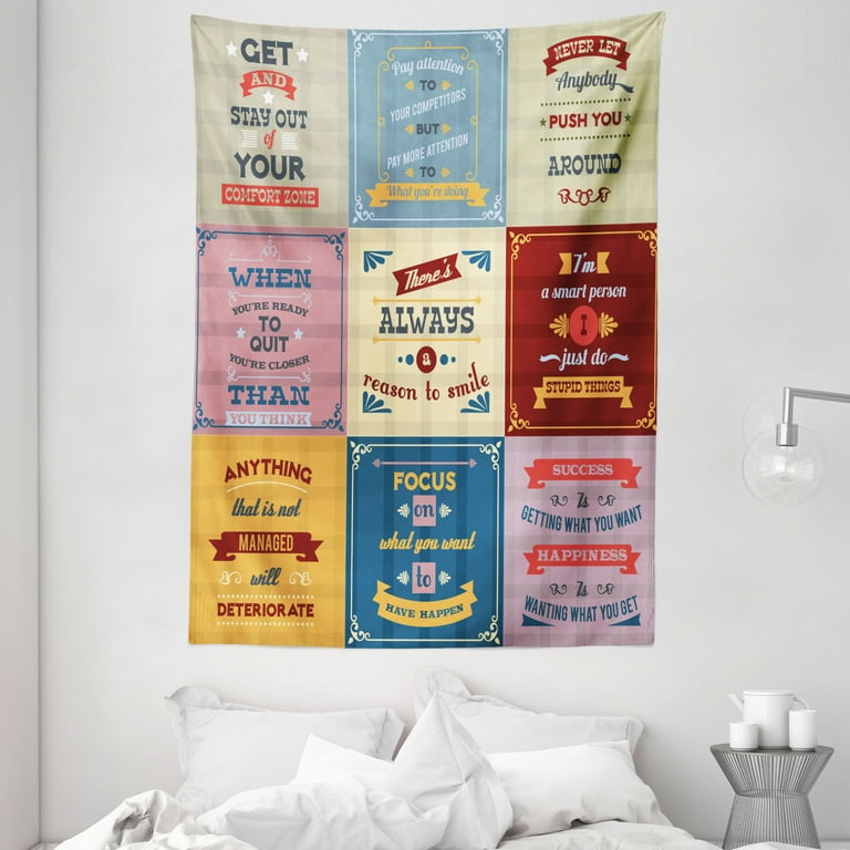 Quotes Decor Wall Hanging Tapestry Collection of Motivational Quotes Success Positive Attitude themed Artwork Print Bedroom Living Room Dorm