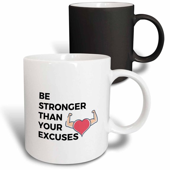 3drose, Quotes for Work Out Be Stronger Than Your Excuses, 11oz Magic Transforming Mug