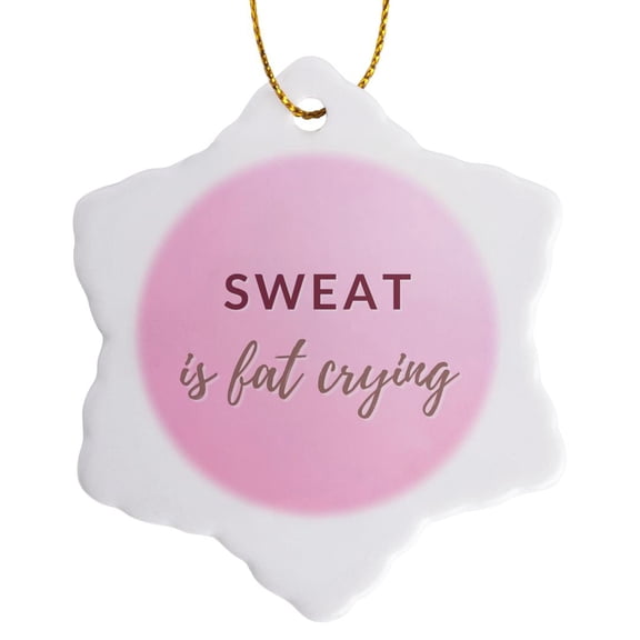 3drose, Quotes for Work Out Sweat Is Fat Crying, 3 inch Snowflake Porcelain Ornament