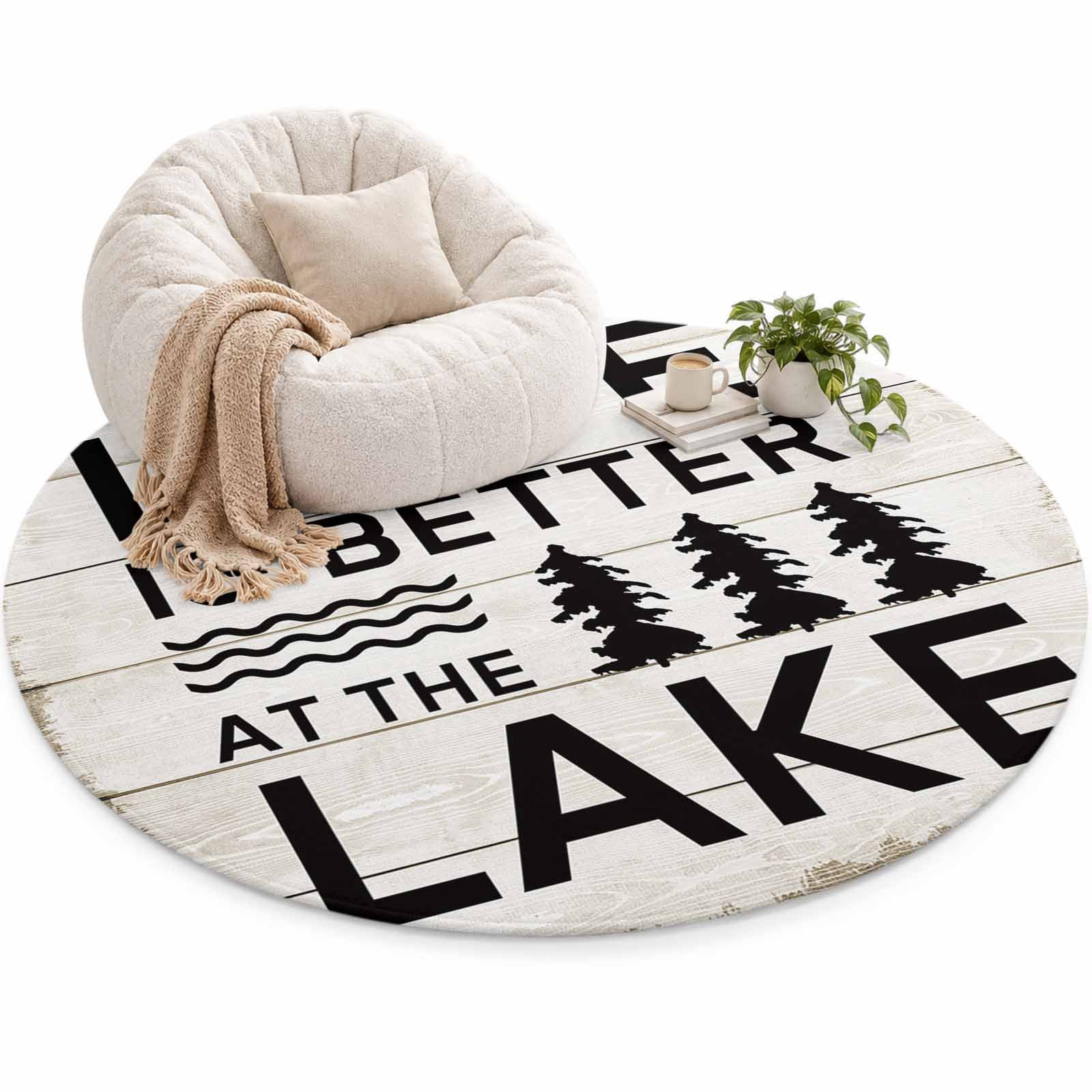Quotes Summer Area Rug 5', Lake Bushes Vintage Wood Grain Lake Soft Mat ...