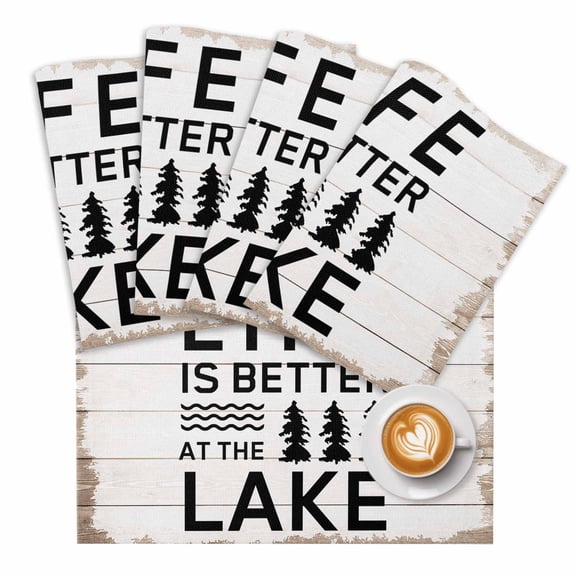 Quotes Summer Placemats Set of 1 Lake Bushes Vintage Wood Grain Lake Place Mats Washable Table Mats for Party Kitchen Dining Decoration, 13 X 19 Inch