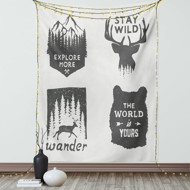 Quotes Tapestry Wilderness Emblems Stay Wild Wander The World is Your Arrow Pine Wildlife Animals Wall Hanging for Bedroom Living Room Dorm Decor 40W X 60L Inches Grey by Ambesonne Walmart