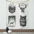 thumbnail image 1 of Quotes Tapestry, Wilderness Emblems "Stay Wild" "Wander" "The World is Your" Arrow Pine Wildlife Animals, Wall Hanging for Bedroom Living Room Dorm Decor, 60W X 80L Inches, Grey, by Ambesonne, 1 of 5