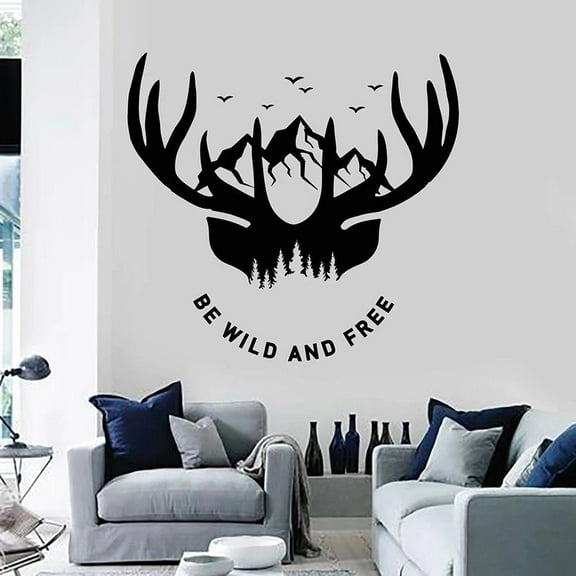 Quotes Wall Decal Be Wild And Free Deer Hunt Mountain Vinyl Window Stickers Man Cave Bedroom Living Room Home Decor Mural 57x61cm