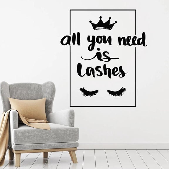 Quotes Wall Decal Phrase Eyelashes Beauty Salon Crown Makeup Vinyl Window Stickers Fashion Interior Decor Lashes Art Mural 42x47cm