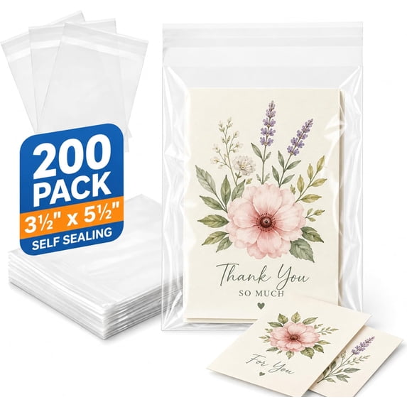Quotidian 200 Clear Self Seal Cellophane Bags 3.5 x 5.5 inch for Treats