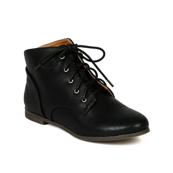 Qupid BC50 Women Leatherette Round Toe Lace Up Ankle Bootie