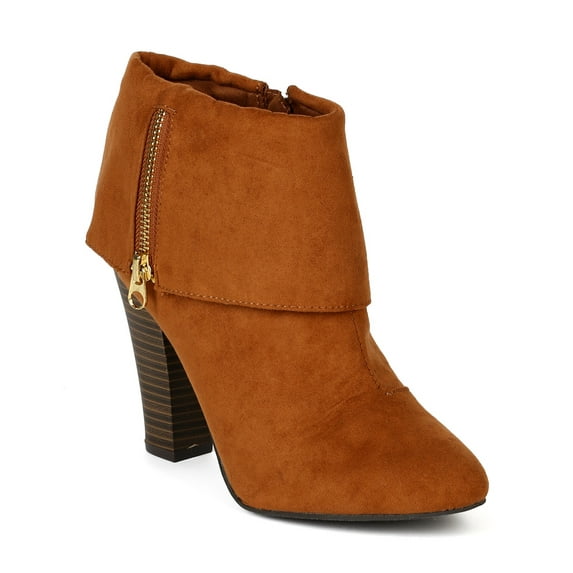 Qupid BD49 Women Suede Fold Over Chucky Heel Ankle Booite