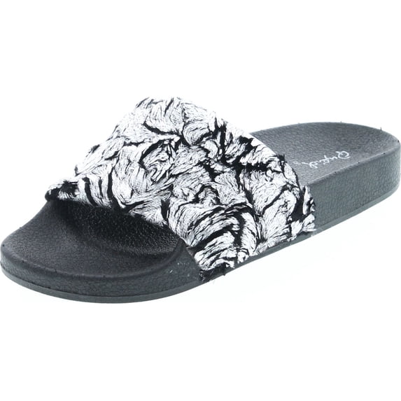Qupid Booboo-07 Women Metallic Faux Fur Slide Casual Lounging Trendy Furry Slipper