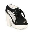thumbnail image 1 of Qupid CG24 Women Canvas Peep Toe Cutout Lace Up Chunky Heel Ankle Bootie, 1 of 6