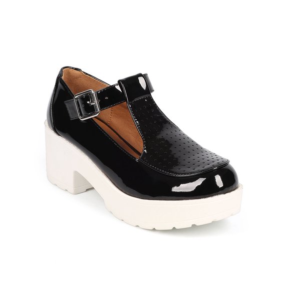Qupid DB45 Women Patent Brogue Platform Geek Mary Jane Oxford
