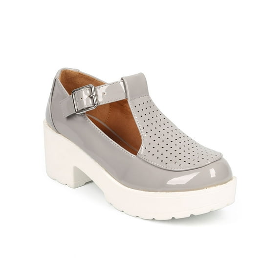 Qupid DB45 Women Patent Brogue Platform Geek Mary Jane Oxford