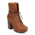 thumbnail image 1 of Qupid DB46 Women Leatherette Almond Toe Block Heel Lace Up Military Boot, 1 of 6