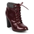 thumbnail image 1 of Qupid DE78 Women Polished Leatherette Almond Toe Block Heel Bootie, 1 of 5