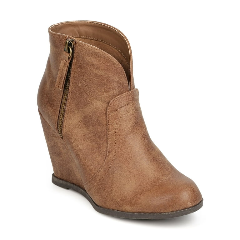 Qupid FC27 Women Distressed Leatherette Round Toe Plunging Collar Wedge Riding Bootie Walmart