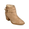 thumbnail image 1 of Qupid FF12 Women Nubuck Pointy Toe Perforated Wrap Buckle Chunky Heel Bootie, 1 of 5