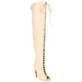 thumbnail image 1 of Qupid Interest-87 New Women Suede Lace Up Peep Toe Thigh High Stiletto Heel Boot, 1 of 5