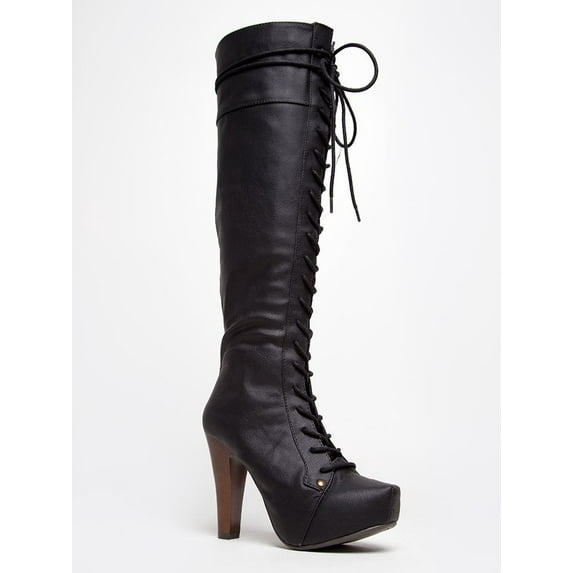 Qupid Puffin-74 - Black Distressed PU 7.5