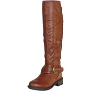 Qupid RELAX-39 Basic Casual Knee High Stacked Heel Buckle Riding Boot
