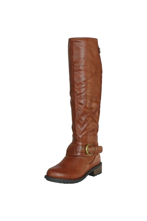 RELAX-39 Basic Casual Knee High Stacked Heel Buckle Riding Boot
