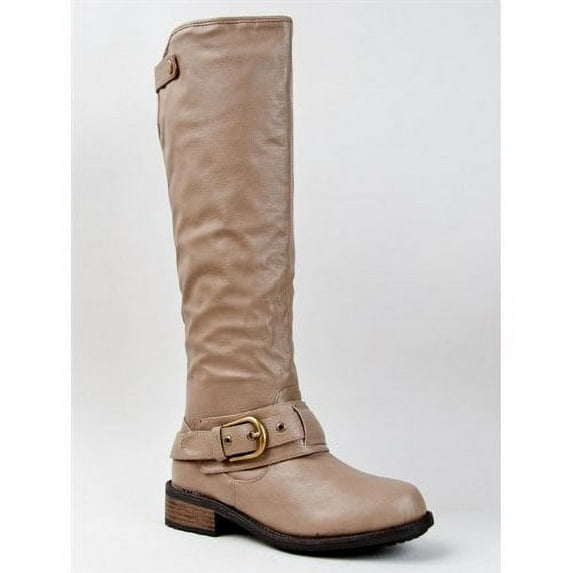 Qupid RELAX-39 Basic Casual Knee High Stacked Heel Buckle Riding Boot