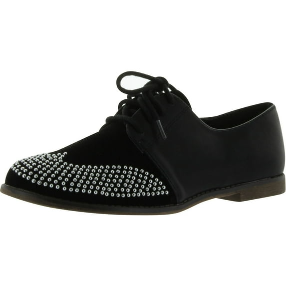 Qupid STRIP-85 Studded Two Tone Lace Up Colorblock Oxford Flat Shoe