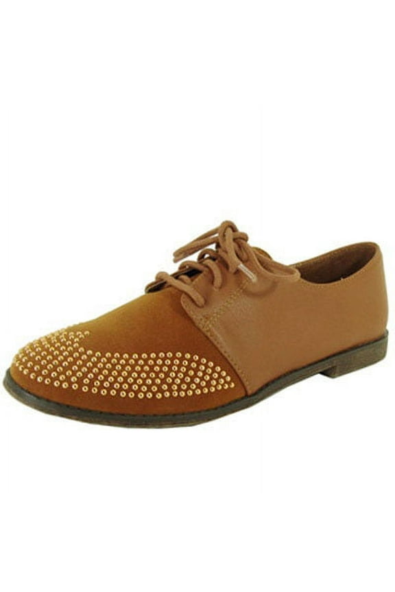 STRIP-85 Studded Two Tone Lace Up Colorblock Oxford Flat Shoe