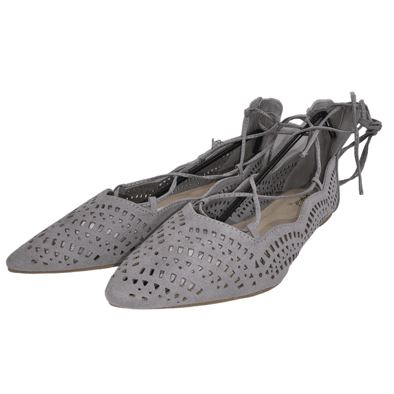 Qupid Strike-02X Light Grey Suede Fashion Ballet Calf Lace Up Zipper Flat Shoes (Light Grey Suede, 6.5)