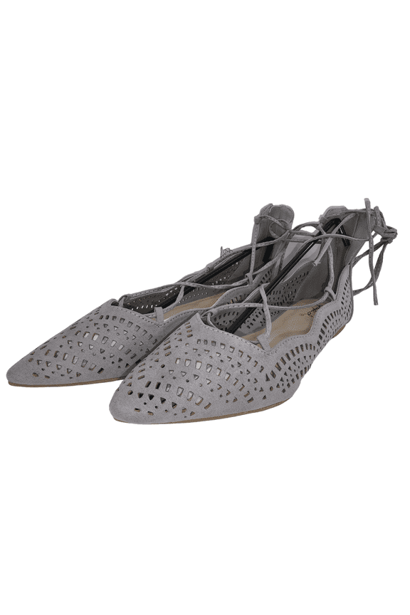 Strike-02X Light Grey Suede Fashion Ballet Calf Lace Up Zipper Flat Shoes (Light Grey Suede, 6.5)