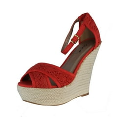 Qupid LAMBER 31 Elastic Strappy Slingback Platform Espadrille Wedge Heel Sand. Walmart