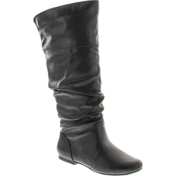 Qupid Women's Neo144 Leatherette Basic Slouchy Knee High Flat Boot