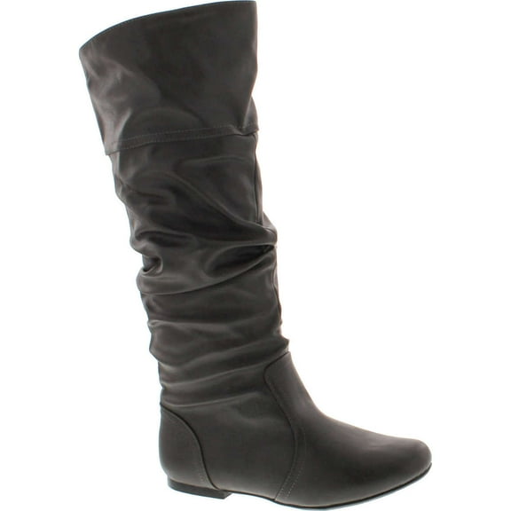 Qupid Women's Neo144 Leatherette Basic Slouchy Knee High Flat Boot