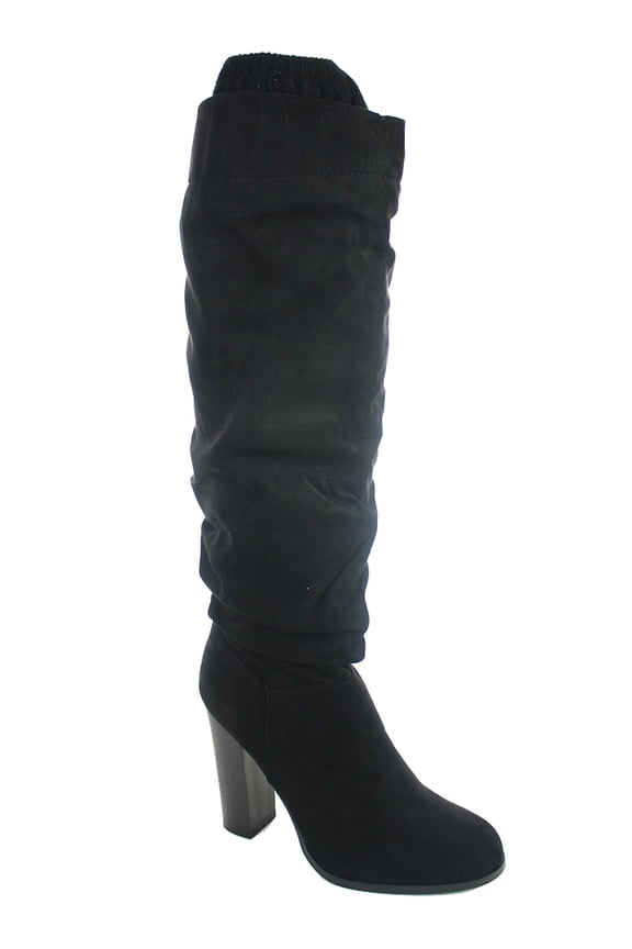 Womens Faux Suede Knee High Almond Toe Fringe Cowboy Boot Dark Rust