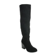 Qupid Womens Faux Suede Knee High Almond Toe Fringe Stiletto Boot Dark Ru