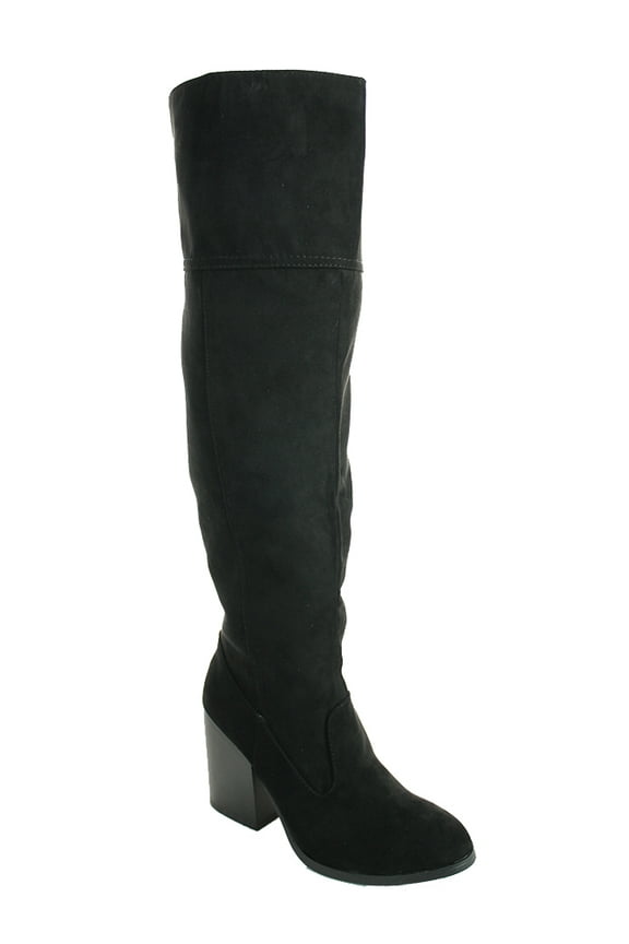 Womens Faux Suede Knee High Almond Toe Fringe Stiletto Boot Dark Ru