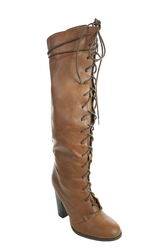 Womens Faux Suede Knee High Chunky Heel Side Slit Zipper Boot Black