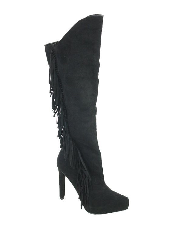 Womens Faux Suede Knee High Chunky Heel Sweater Riding Boot Black 7
