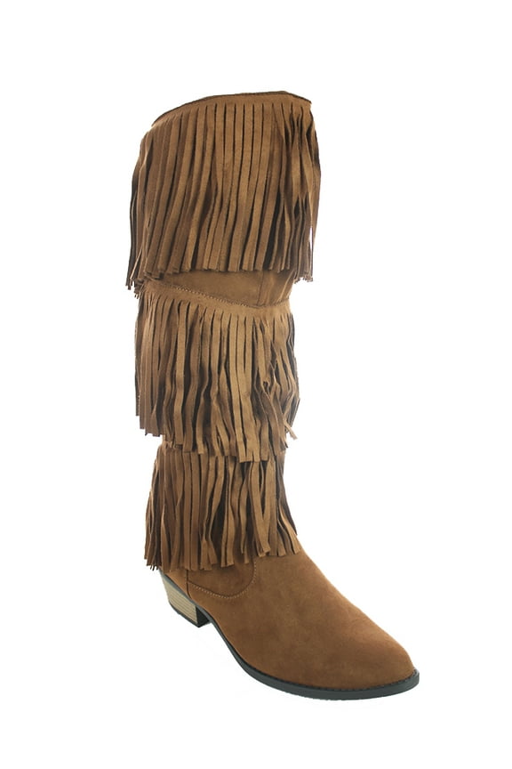 Womens Knee High Chunky Heel Almond Toe Lace Up Boot Cognac 6.5