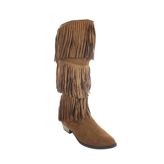 Qupid Womens Knee High Chunky Heel Almond Toe Lace Up Boot Cognac 6