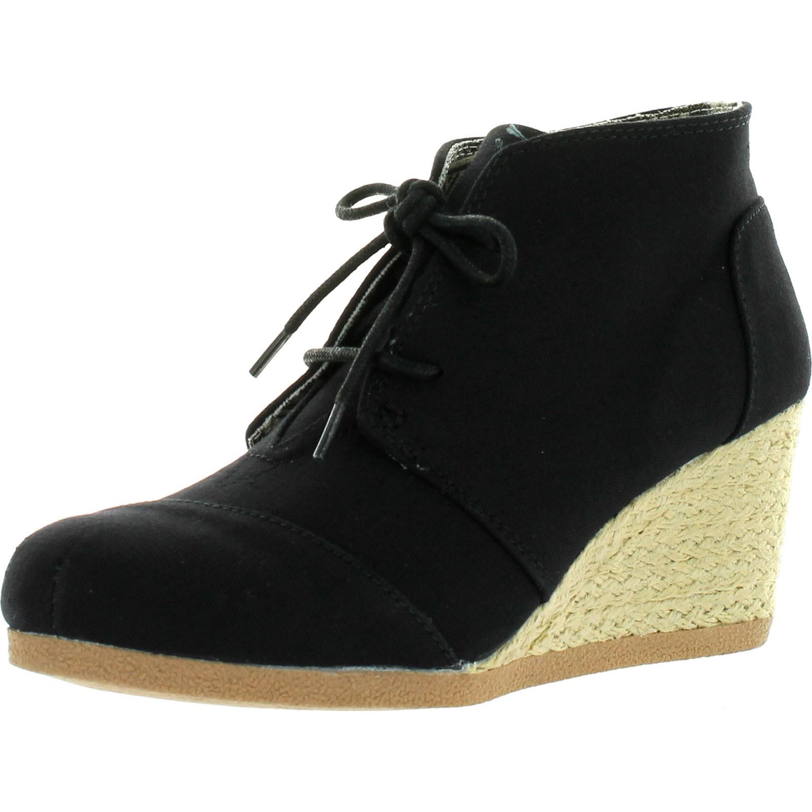Qupid Womens Olee 11 Rex Lace Up Ankle Wedge Booties Black Canvas 5.5 Walmart