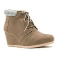 thumbnail image 1 of Qupid Womens Olee-15/Rex-S Lace Up Faux Leather Ankle Wedge Boots, Khaki Sweater Cuff, 5.5, 1 of 3